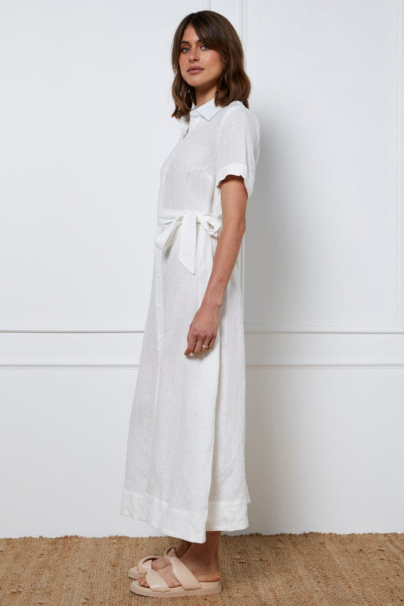 White A Line Dress Short Sleeve Maxi - Àlainn Fashion