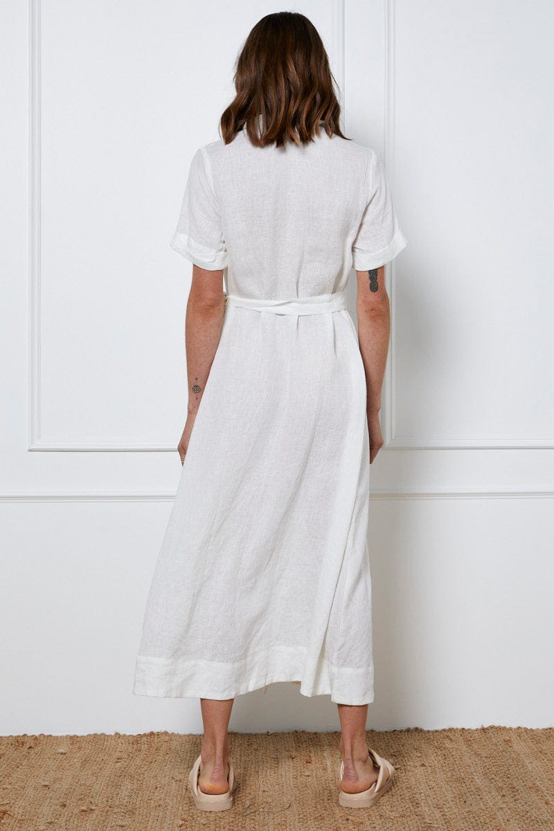 White A Line Dress Short Sleeve Maxi - Àlainn Fashion