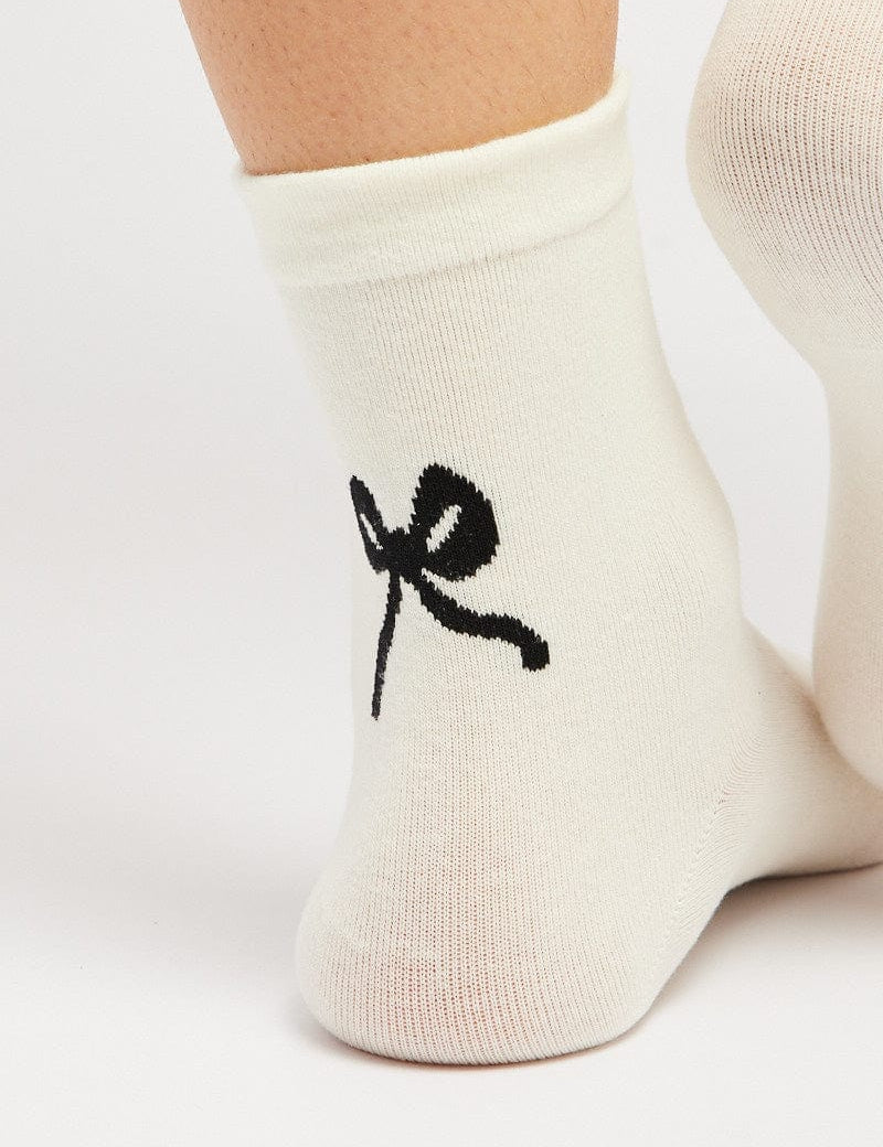 White Bow Print Socks - Àlainn Fashion