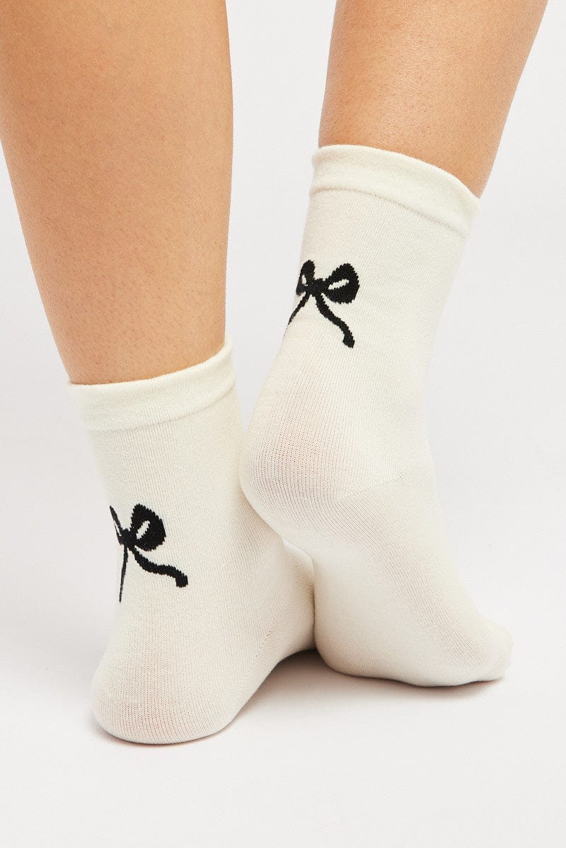 White Bow Print Socks - Àlainn Fashion