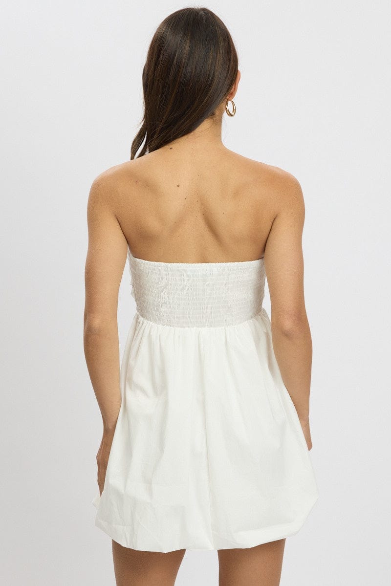 White Bubble Mini Dress Strapless - Àlainn Fashion