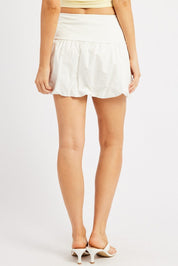 White Bubble Skirt High Rise Rib Waist Mini Balloon - Àlainn Fashion