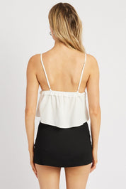 White Cami Top Ribbon Textured Frill - Àlainn Fashion