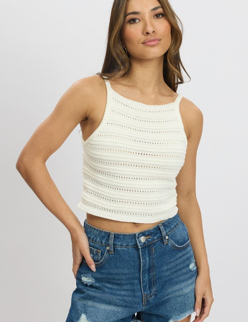 White Crochet Knit Tank Top - Àlainn Fashion