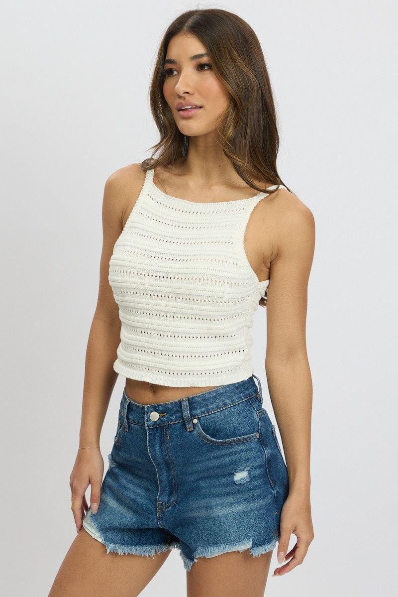 White Crochet Knit Tank Top - Àlainn Fashion