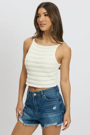 White Crochet Knit Tank Top - Àlainn Fashion