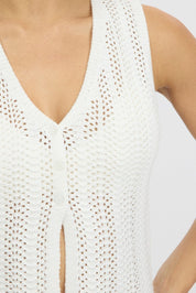 White Crochet Knit Vest V Neck - Àlainn Fashion