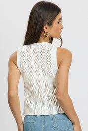 White Crochet Knit Vest V Neck - Àlainn Fashion