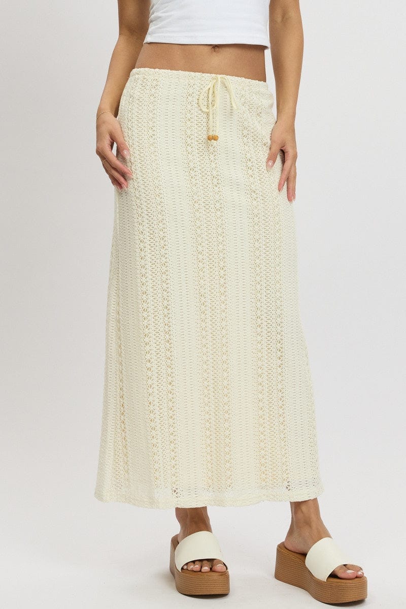 White Crochet Maxi Skirt High Rise Relaxed Lined - Àlainn Fashion