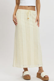 White Crochet Maxi Skirt High Rise Relaxed Lined - Àlainn Fashion