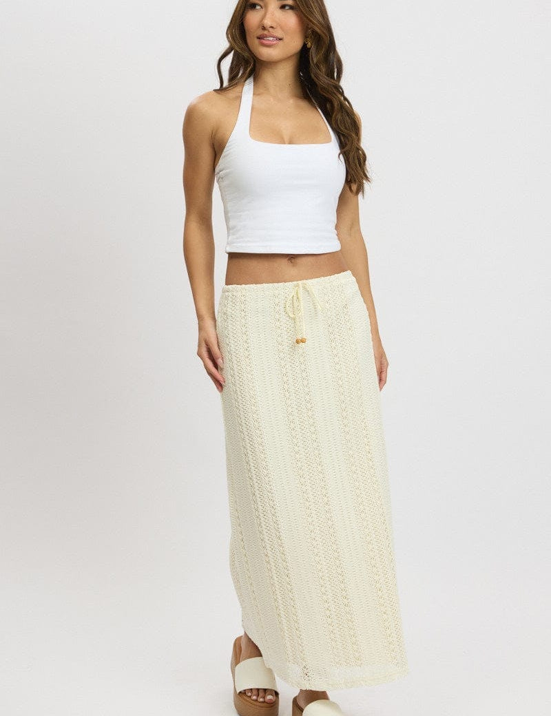 White Crochet Maxi Skirt High Rise Relaxed Lined - Àlainn Fashion