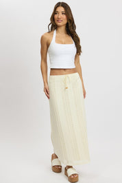 White Crochet Maxi Skirt High Rise Relaxed Lined - Àlainn Fashion