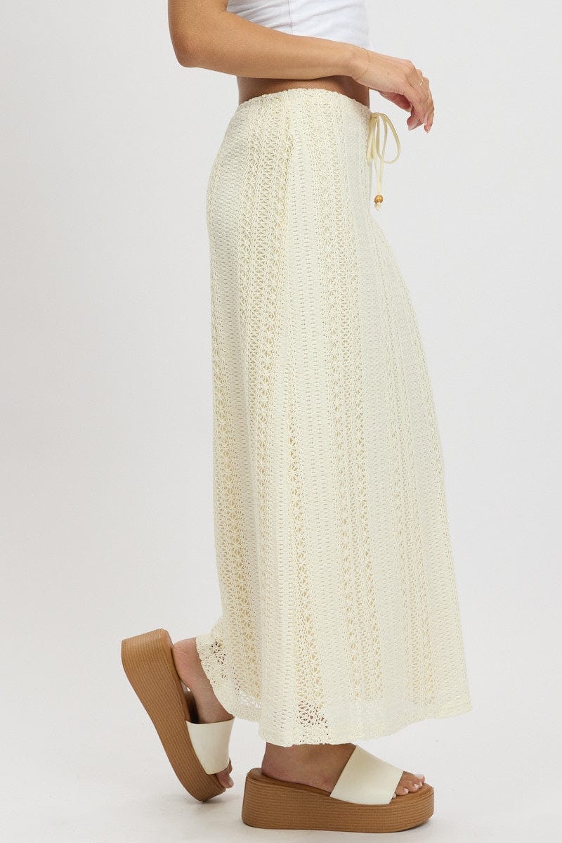 White Crochet Maxi Skirt High Rise Relaxed Lined - Àlainn Fashion