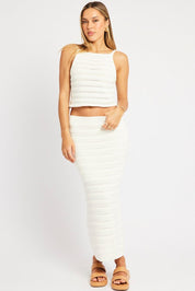 White Crochet Skirt High Rise Elastic Waistband Midi - Àlainn Fashion