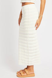 White Crochet Skirt High Rise Elastic Waistband Midi - Àlainn Fashion