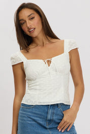 White Eyelet Top Short Sleeve - Àlainn Fashion