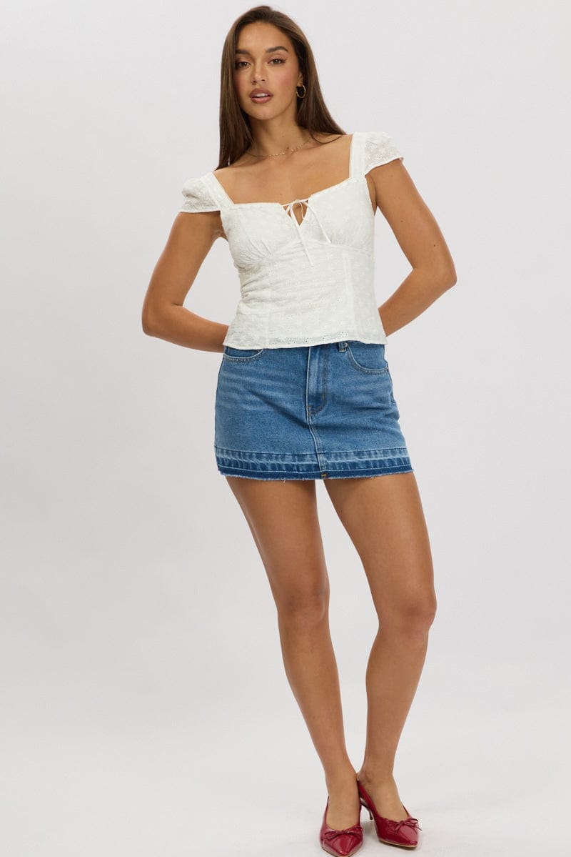 White Eyelet Top Short Sleeve - Àlainn Fashion