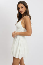 White Fit And Flare Dress Mini Textured Fabric - Àlainn Fashion