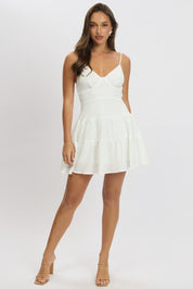 White Fit And Flare Dress Mini Textured Fabric - Àlainn Fashion