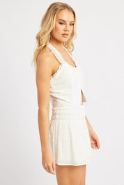 White Halter Crop Top Sleeveless Eyelet - Àlainn Fashion