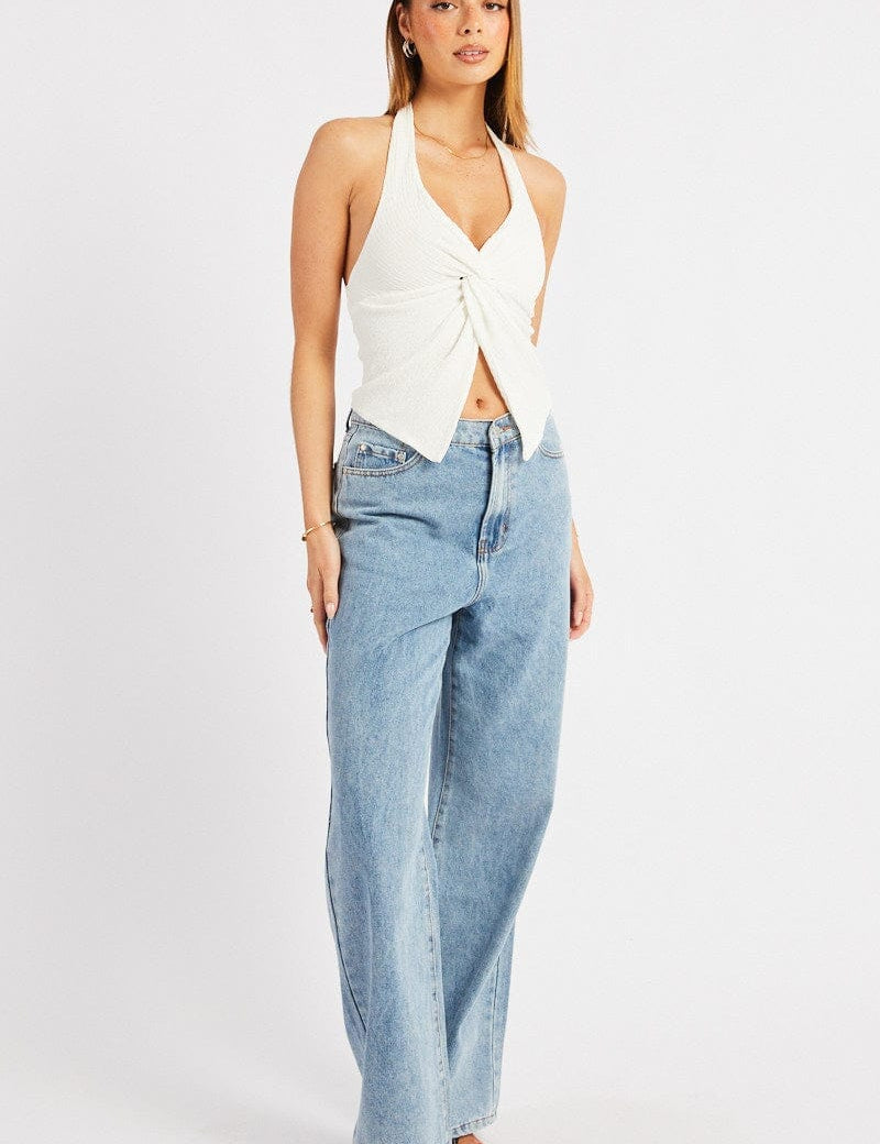 White Halter Neck Top Textured - Àlainn Fashion