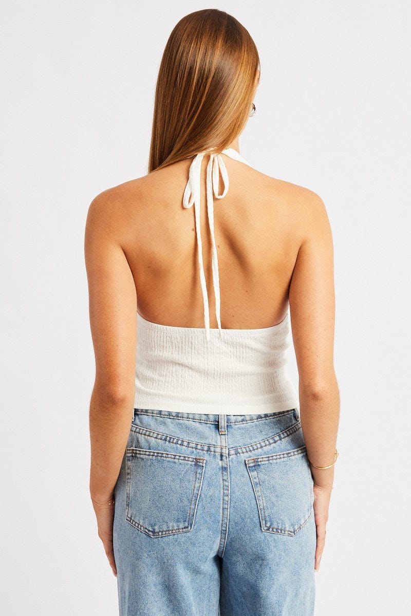 White Halter Neck Top Textured - Àlainn Fashion