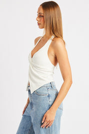 White Halter Neck Top Textured - Àlainn Fashion