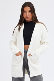 White Knit Cardigan Hooded Chenille - Àlainn Fashion