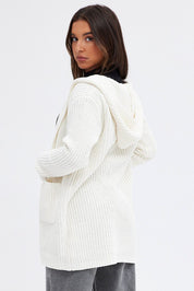 White Knit Cardigan Hooded Chenille - Àlainn Fashion