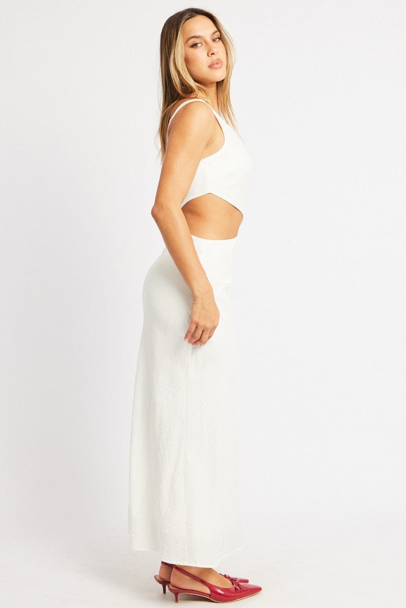 White Maxi Dress Cut Out Detail - Àlainn Fashion