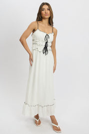 White Midi Dress Contrast Tie - Àlainn Fashion