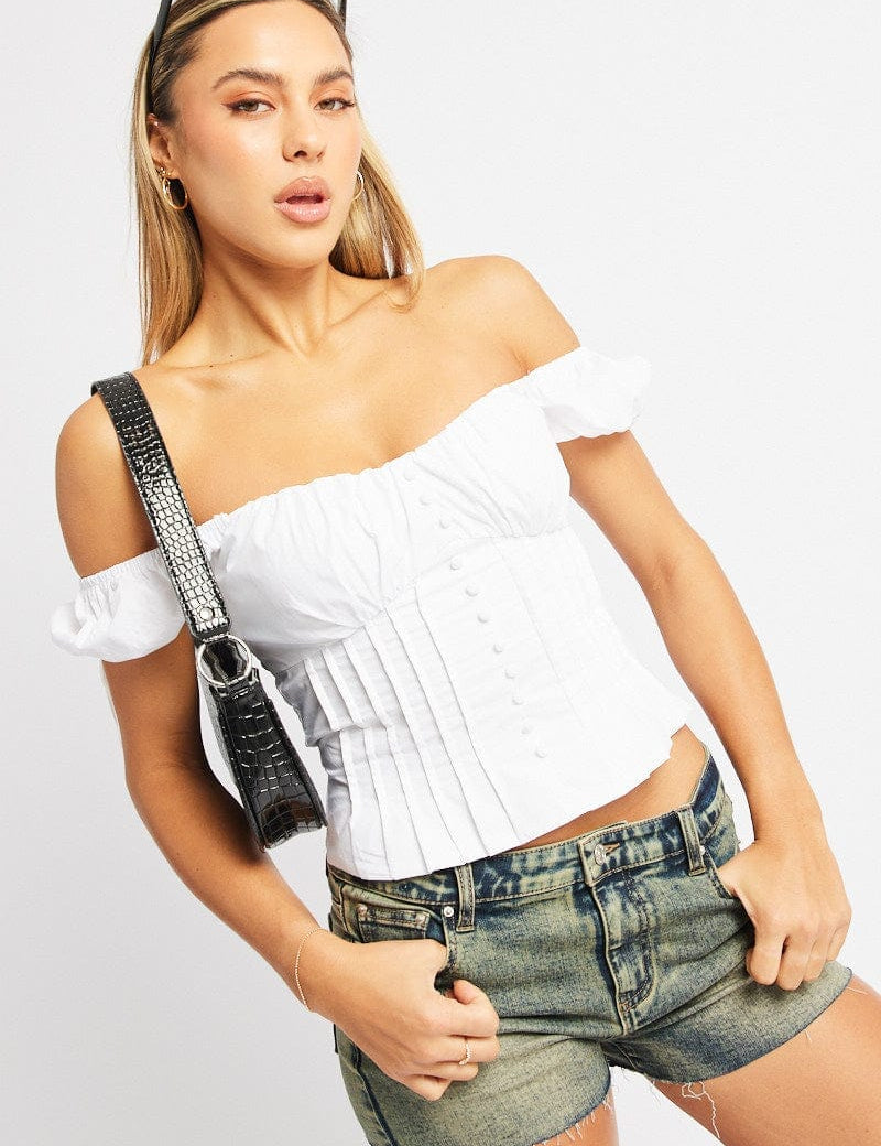 White Milkmaid Top Short Sleeve Corset - Àlainn Fashion