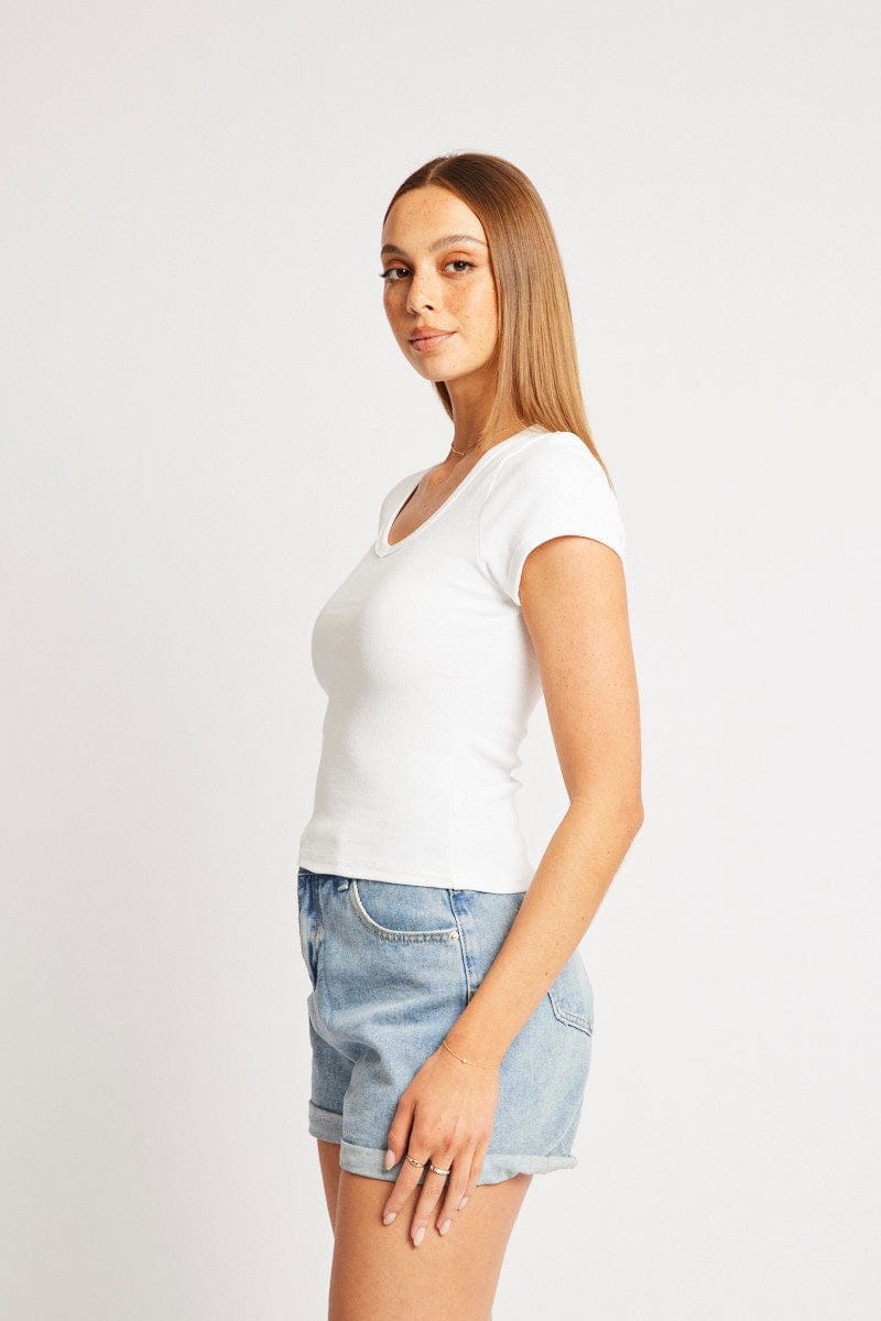 White T Shirt Short Sleeve V Neck - Àlainn Fashion