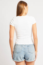 White T Shirt Short Sleeve V Neck - Àlainn Fashion