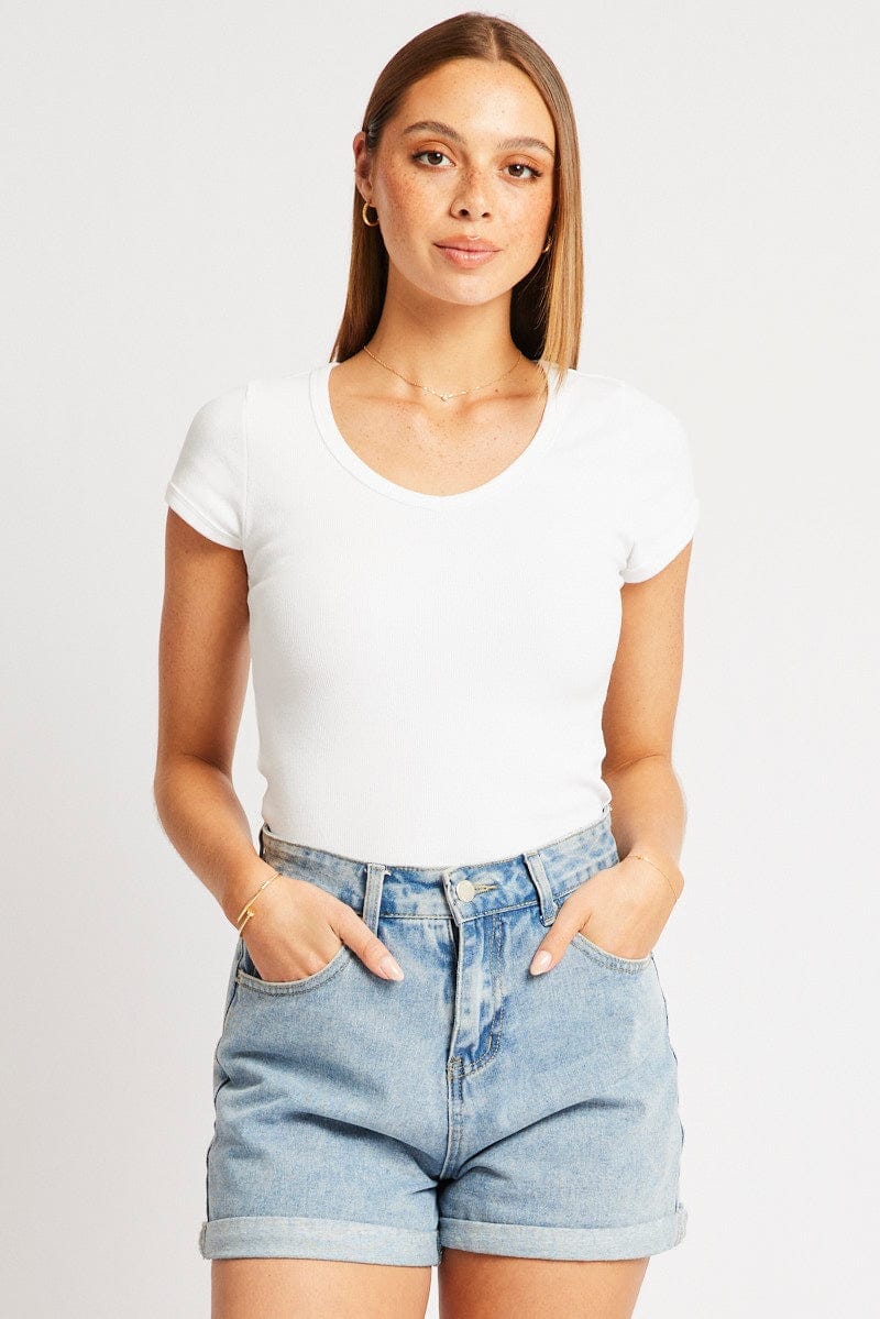 White T Shirt Short Sleeve V Neck - Àlainn Fashion