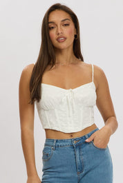 White Tie Front Crop Top - Àlainn Fashion