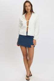 White Tie Up Front Top Long Sleeve - Àlainn Fashion