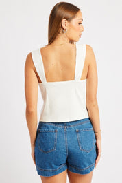 White Tie Up Top Sleeveless - Àlainn Fashion