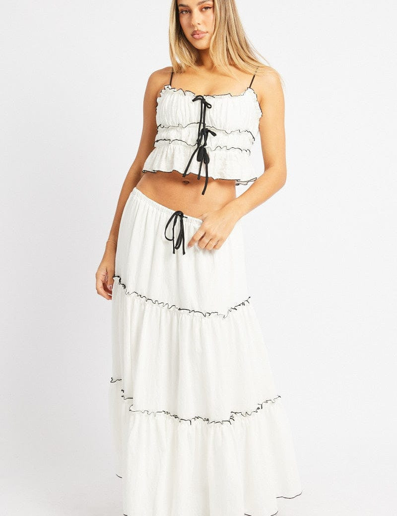 White Tiered Cami Top Sleeveless Front Ribbon - Àlainn Fashion