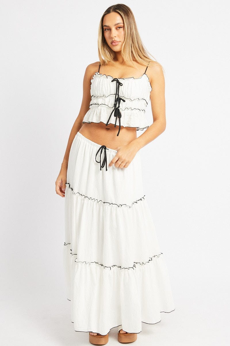 White Tiered Cami Top Sleeveless Front Ribbon - Àlainn Fashion