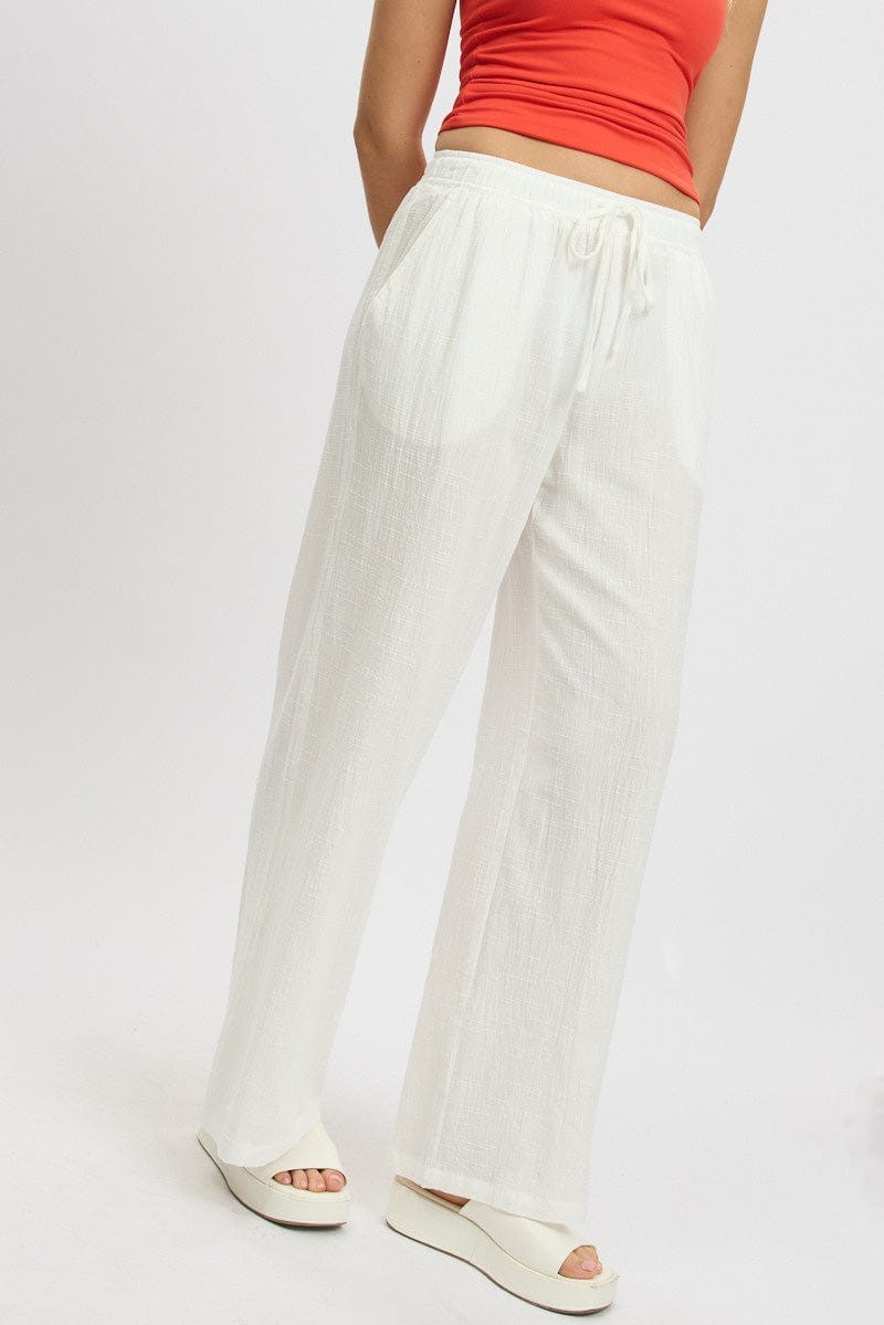 White Wide Leg Pants High Rise - Àlainn Fashion