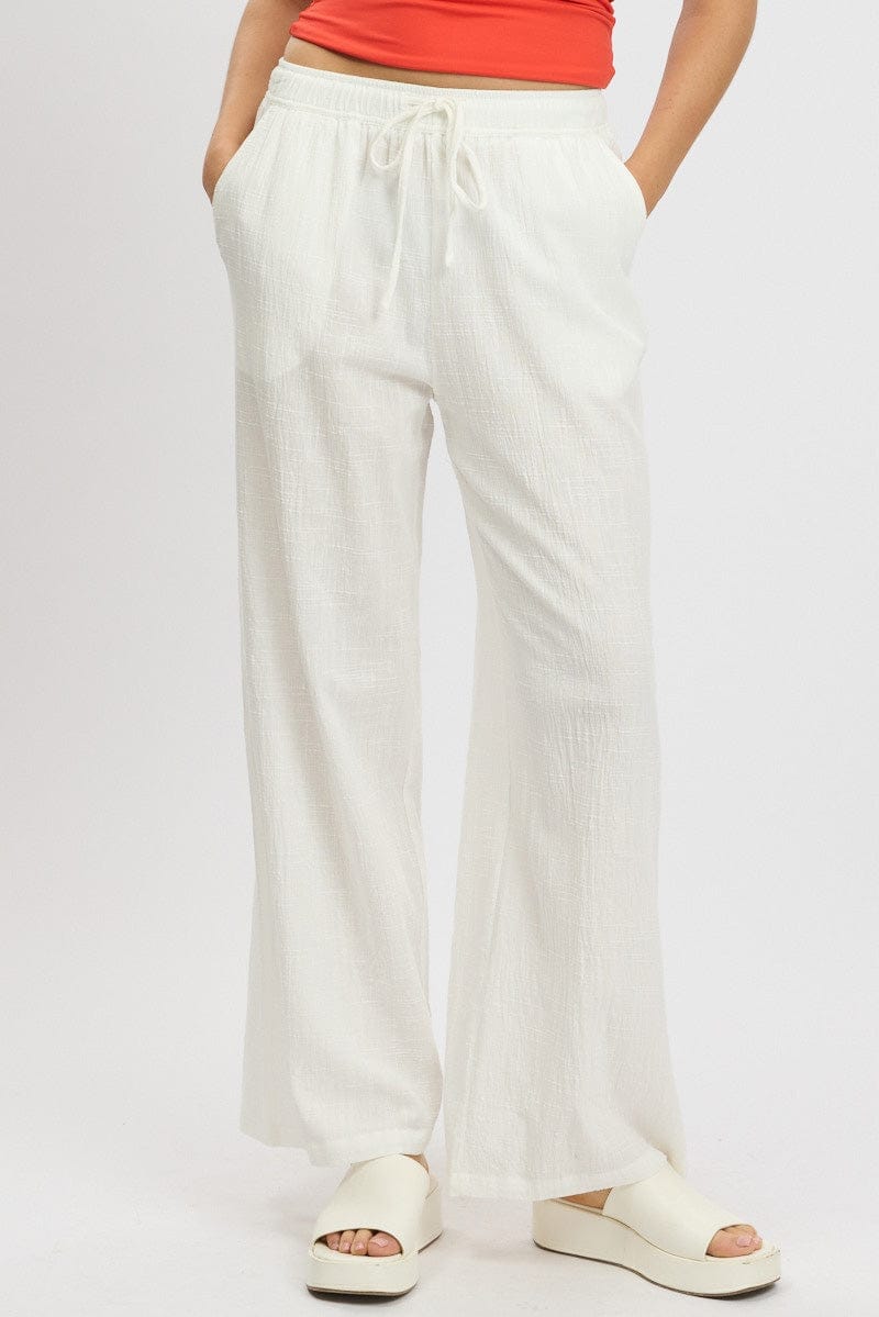 White Wide Leg Pants High Rise - Àlainn Fashion