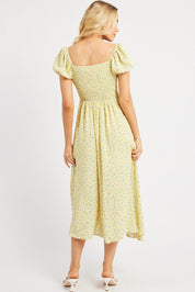 Yellow Ditsy Midi Dress Puff Sleeve - Àlainn Fashion