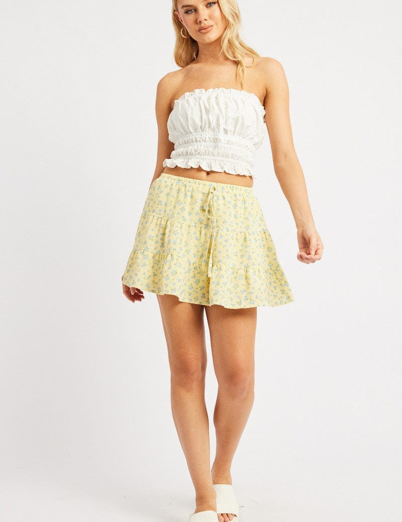 Yellow Ditsy Skater Skirt High Rise Tiered Mini Lined - Àlainn Fashion