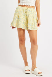 Yellow Ditsy Skater Skirt High Rise Tiered Mini Lined - Àlainn Fashion