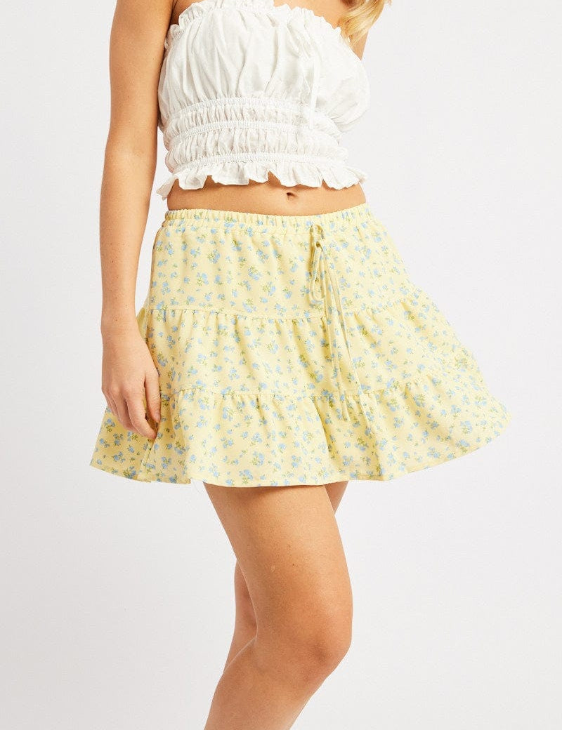 Yellow Ditsy Skater Skirt High Rise Tiered Mini Lined - Àlainn Fashion