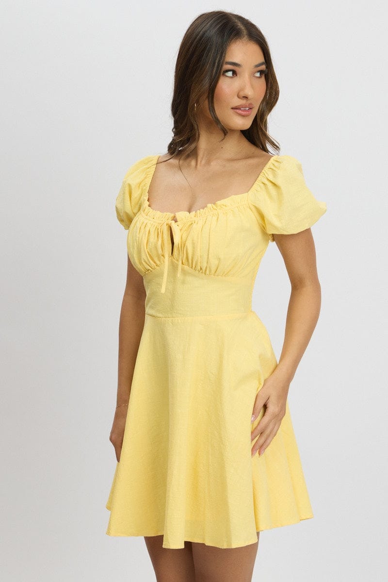 Yellow Fit And Flare Dress Mini - Àlainn Fashion