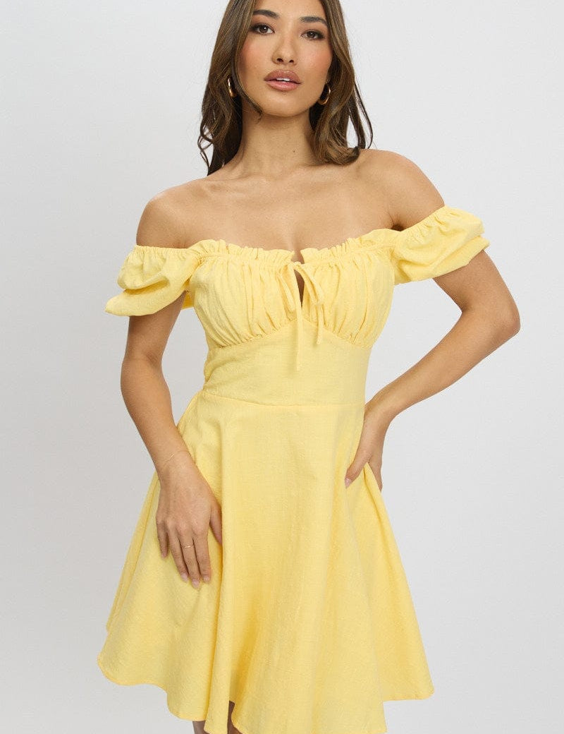 Yellow Fit And Flare Dress Mini - Àlainn Fashion