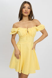 Yellow Fit And Flare Dress Mini - Àlainn Fashion