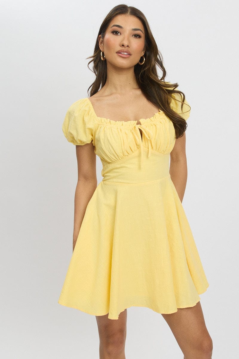 Yellow Fit And Flare Dress Mini - Àlainn Fashion